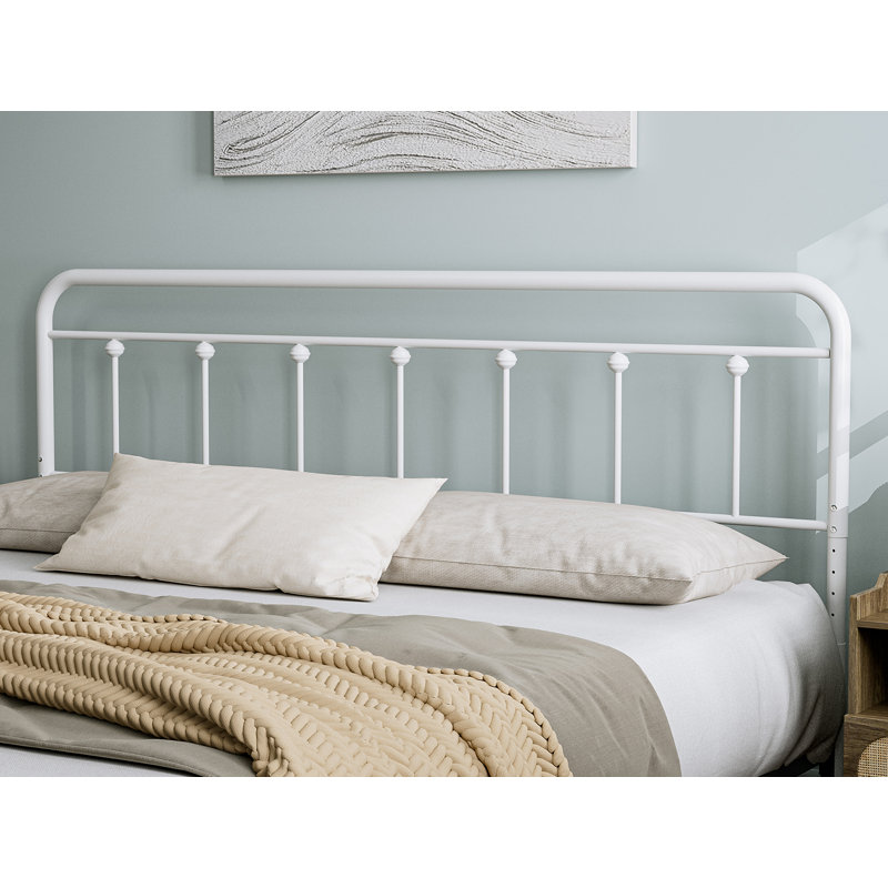 August Grove® Metal King Size Headboard, Adjustable Height, Farmhouse Victorian Style, Steel Headboard Only For Bedroom, Easy Assembly, White