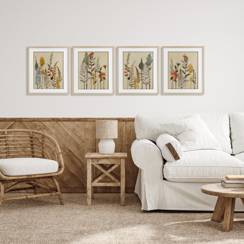 Ensemble de 4 impressions encadrées sous verre Wispy Earthy Botanicals, conception par Elizabeth Medley, H 16 po x l 13 po