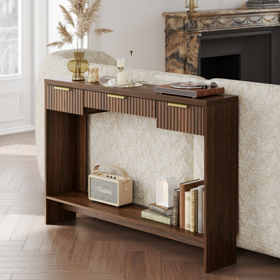 Console Sofa Table – 3-Drawer Entryway Table with Open Shelf, Narrow Long Table for Behind Sofa, Hallway, or Living Room