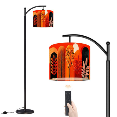 Lampe sur pied à arc avec abat-jour réglable Abstrait Mid-Century moderne coloré Boho Orange Esthétique Floral Lampe sur pied 3 températures de couleur à intensité variable Grand mât avec interrupteur au pied pour la chambre à coucher