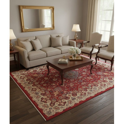 Tapis oriental semi-antique rouge traditionnel 10 x 13