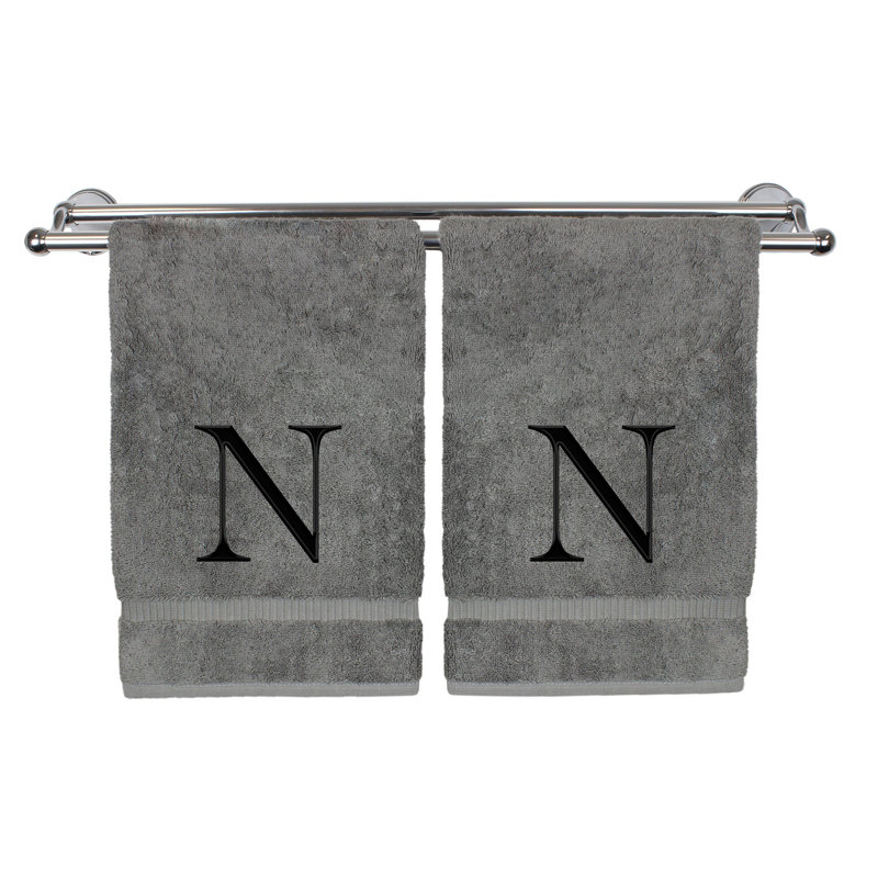 Essuie-mains monogrammés - ensemble de 2 - lettre bloc, N, Gris/noir
