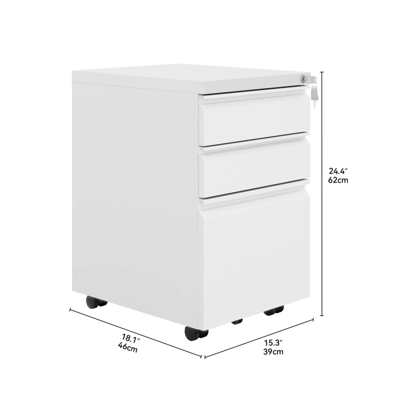 3 Drawer Steel File Cabinet, White