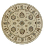 Hand-Knotted High-Quality Ivory and Ivory Round Area Rug