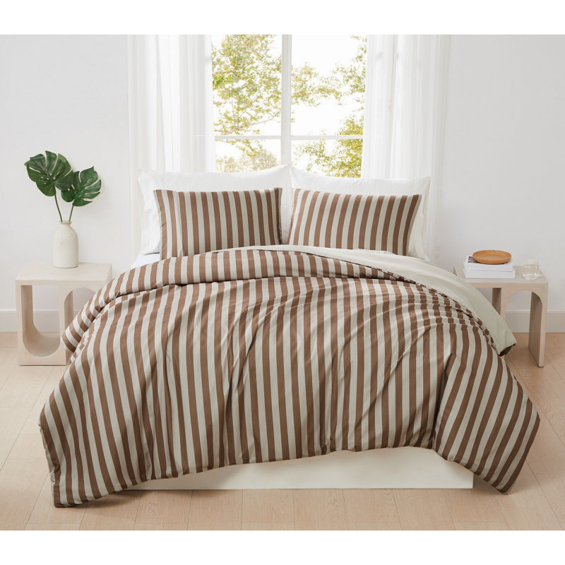 Truly Soft Weston Stripe Microfiber Duvet Sets, Twin Duvet Cover + 1 Standard Sham, Brown Striped