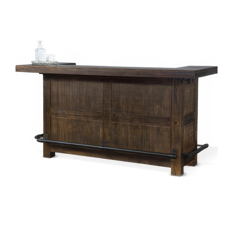 Table de bar Flint, plateau coulissant, supports à vin, bois brun de 80 pouces