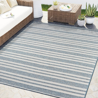 Tapis intérieur / extérieur à rayures horizontales bleu Abani OCE120B