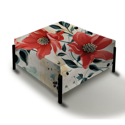 Red And Black Poinsettia Symphony Bliss - Abstract Large Square Ottoman