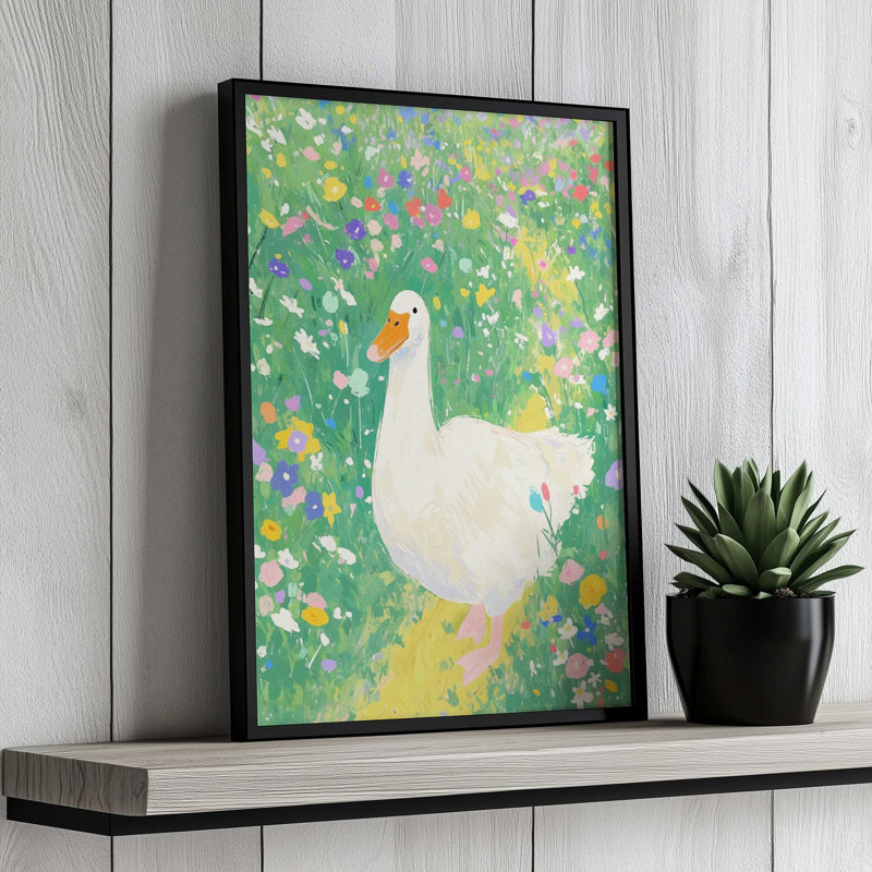 «Goose Wildflower Cute» par Trajeado, reproduction d'art sur toile, H 32 po x l 24 po, Doré