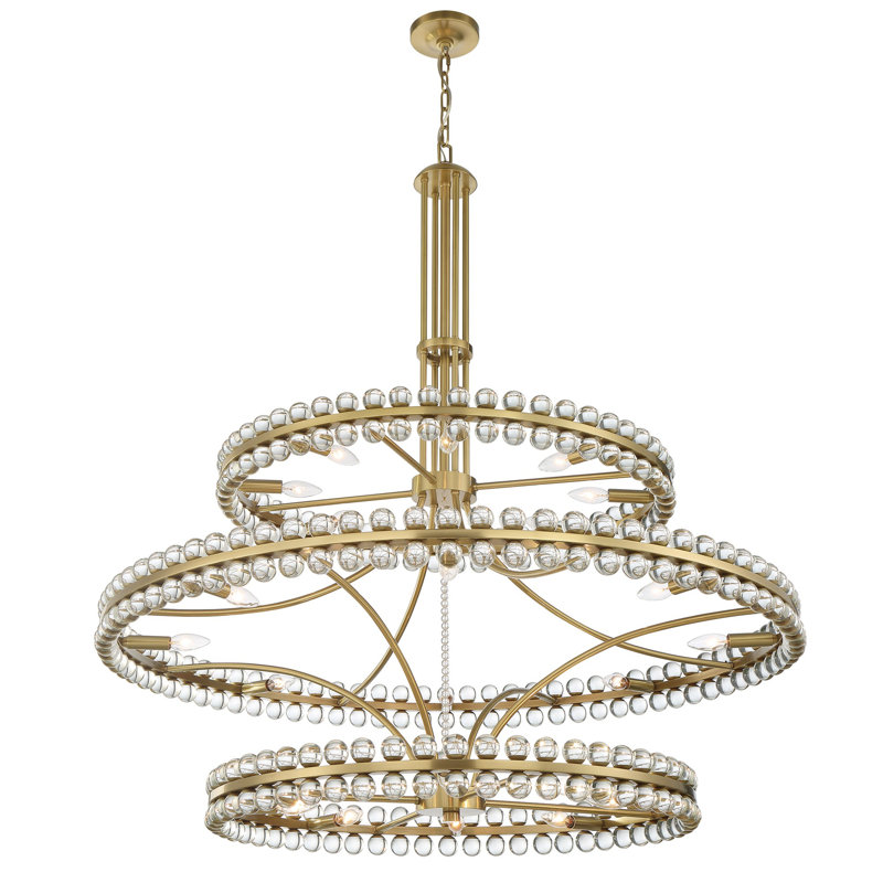Charlies 24 - Light Dimmable Tiered Chandelier, Aged Brass