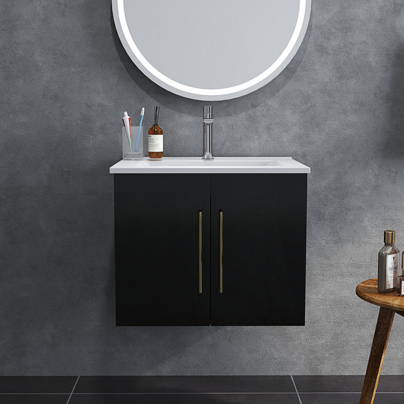 Ensemble de meuble-lavabo mural à double porte avec lavabo, Noir