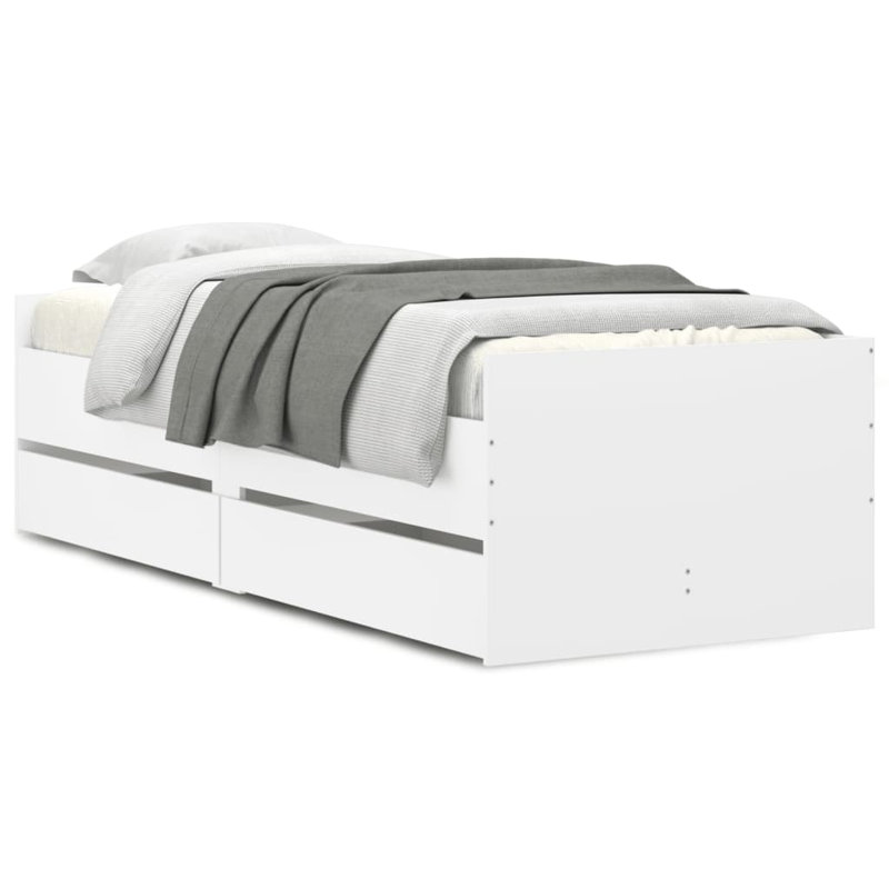 17 Stories Bed Frame With Drawers 75X190 Cm Small Single, White, 102 x 203cm