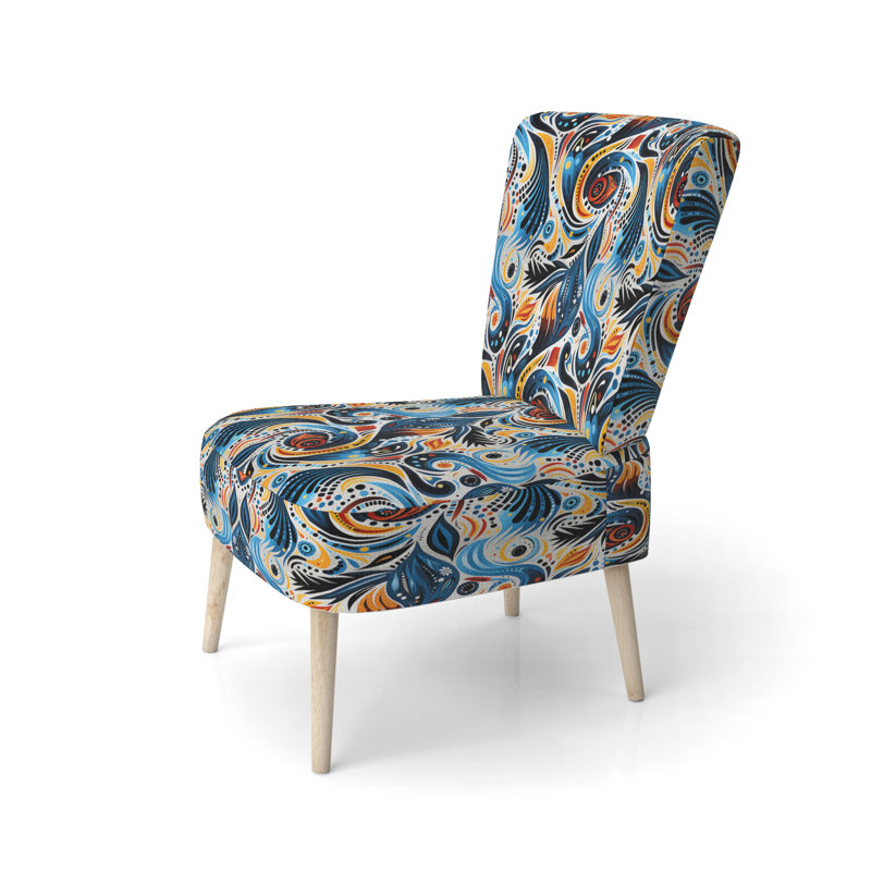 Blue and Orange Tribal Dreams I - Chaise d'appoint rembourrée moderne et contemporaine