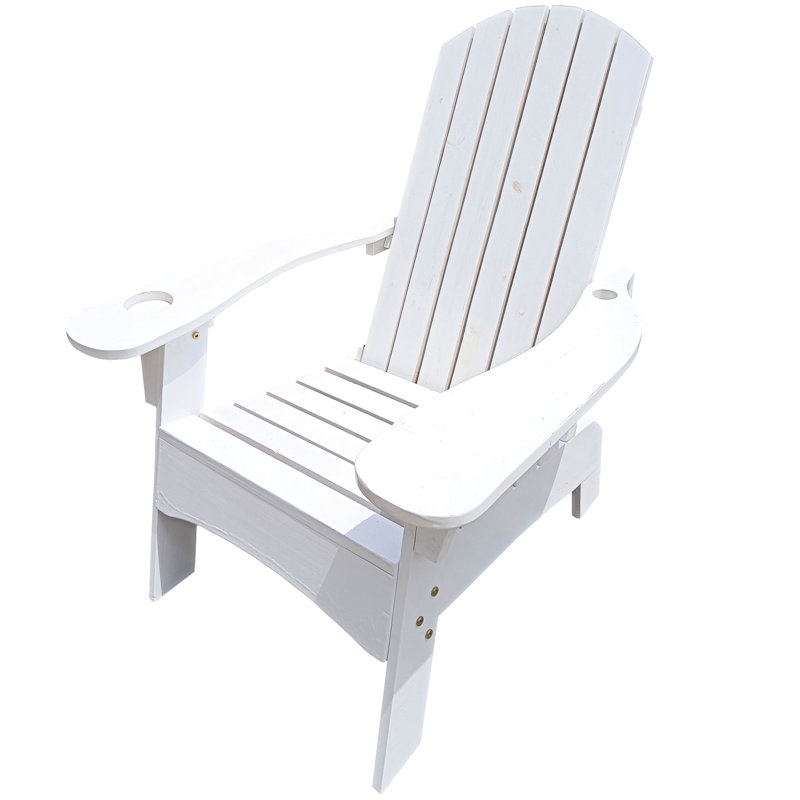 Comfortable White Wood Chair - Umbrella Hole, Solid Hardwood, Versatile For Outdoor And Indoor Patio, Porch, Deck, Garden, Poolside Easy To Put Together With Slot, Seat, Poolside, Assembly