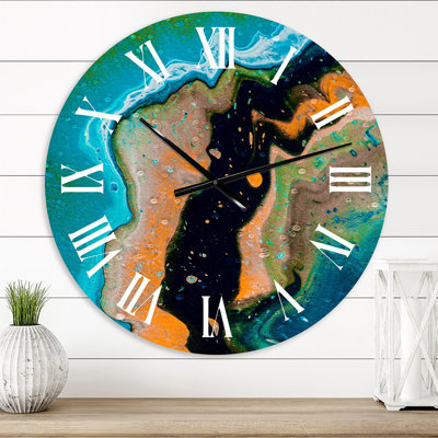 Composition abstraite en orange et noir - horloge murale moderne