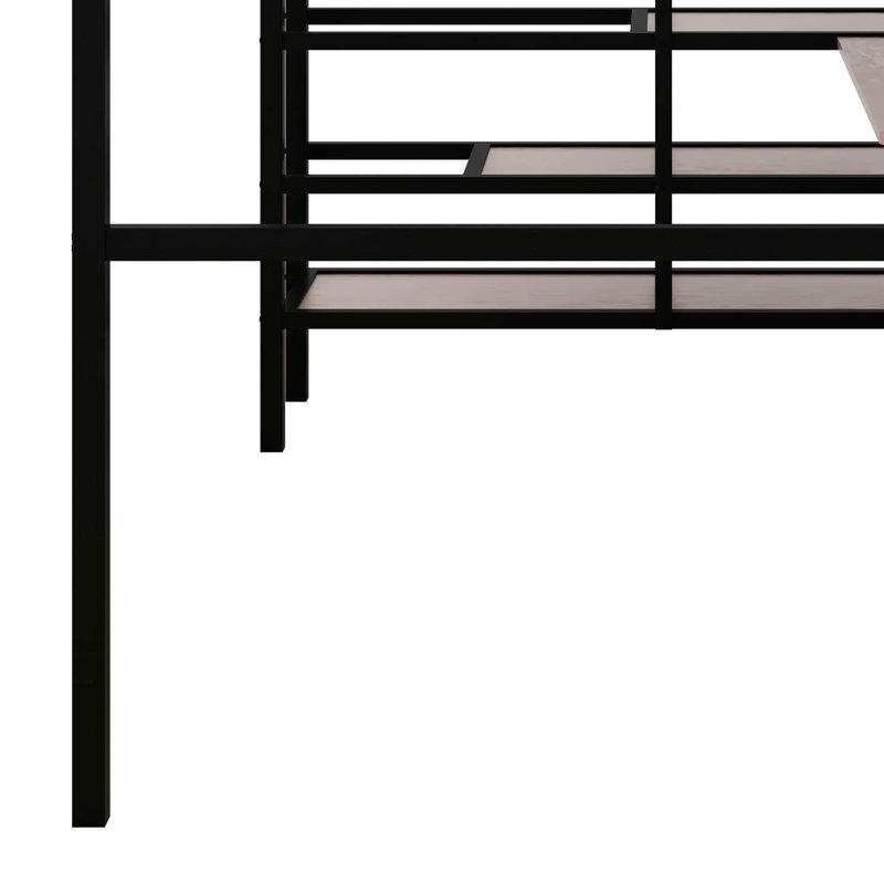 Lit mezzanine double en métal avec bureau, échelle de rangement latérale, Noir