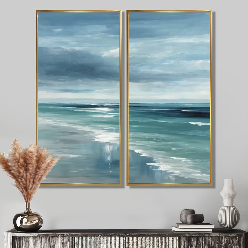 «Coastal Waves» dans des tons bleus et blancs - art mural côtier, impression sur toile 2 pièces, H 20 po x l 24 po, Doré