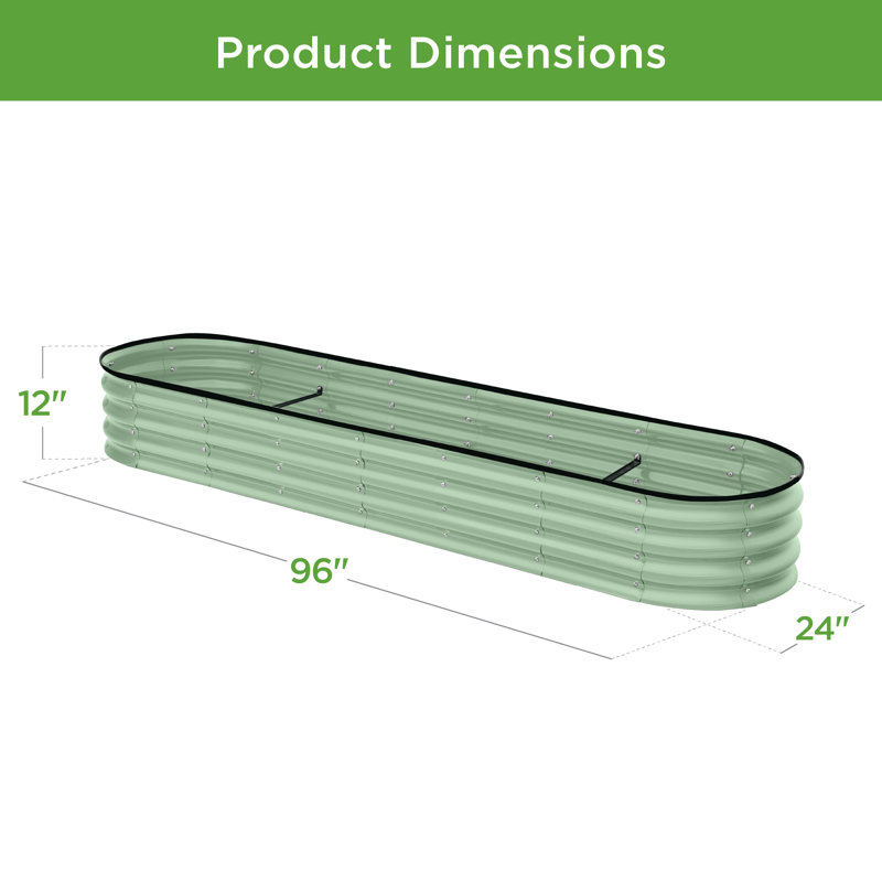 Rorrie 8x2x1ft Outdoor Metal Raised Oval Garden Bed, Planter Box for Vegetables, Flowers, Sage Green