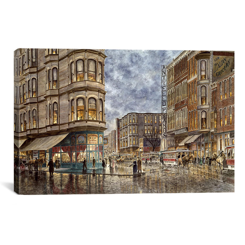 «Dinner Hour, San Francisco, Ellis and Market St» par Stanton Manolakas, reproduction d'art sur toile, Toile tendue