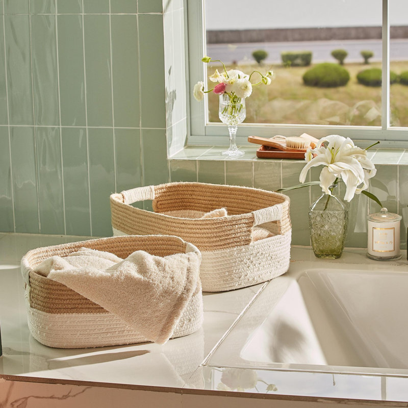 Dovecove Fabric Decorative Basket, White/Beige