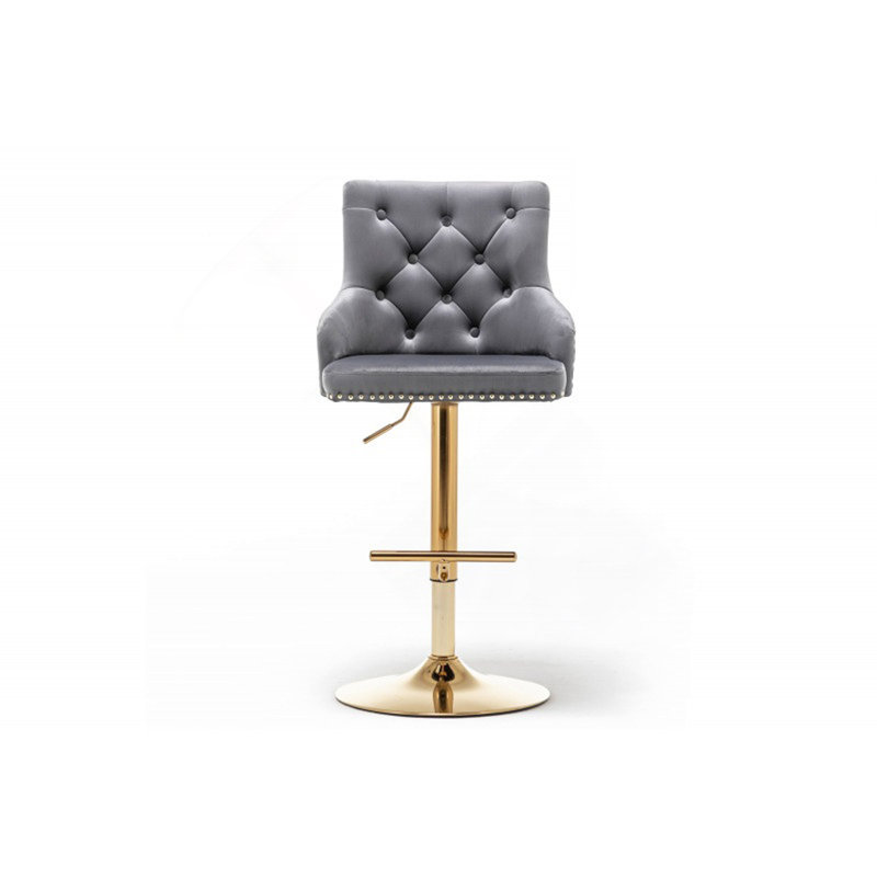 Tabouret de bar pivotant réglable (ensemble de 2) avec base dorée, chaise de cuisine rembourrée en velours, garniture cloutée et dossier capitonné