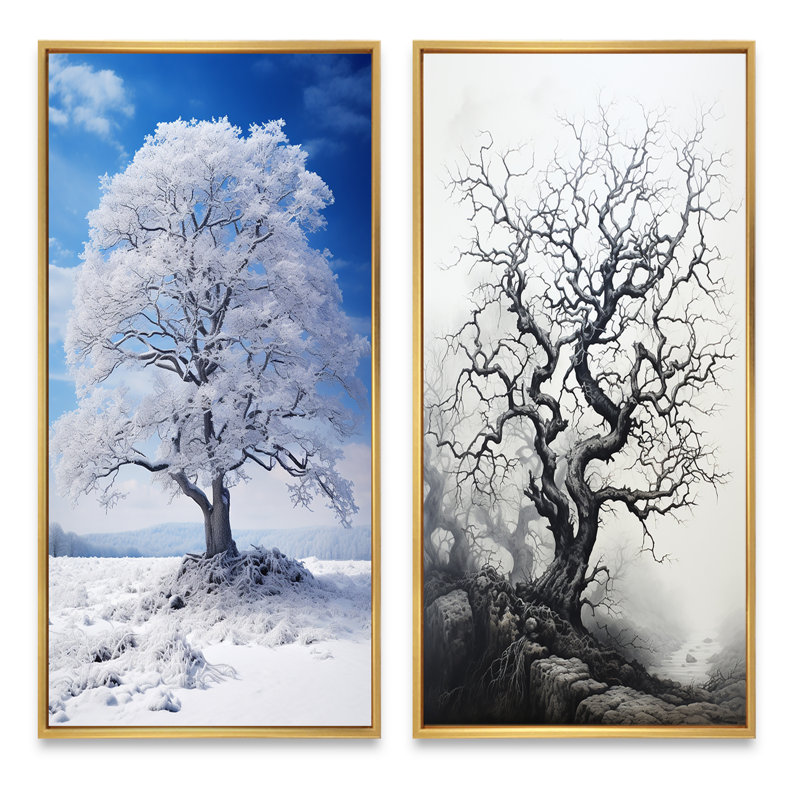 «White Tree Winters Embrace», 2 pièces, Encadrement doré, H 40 po x l 40 po