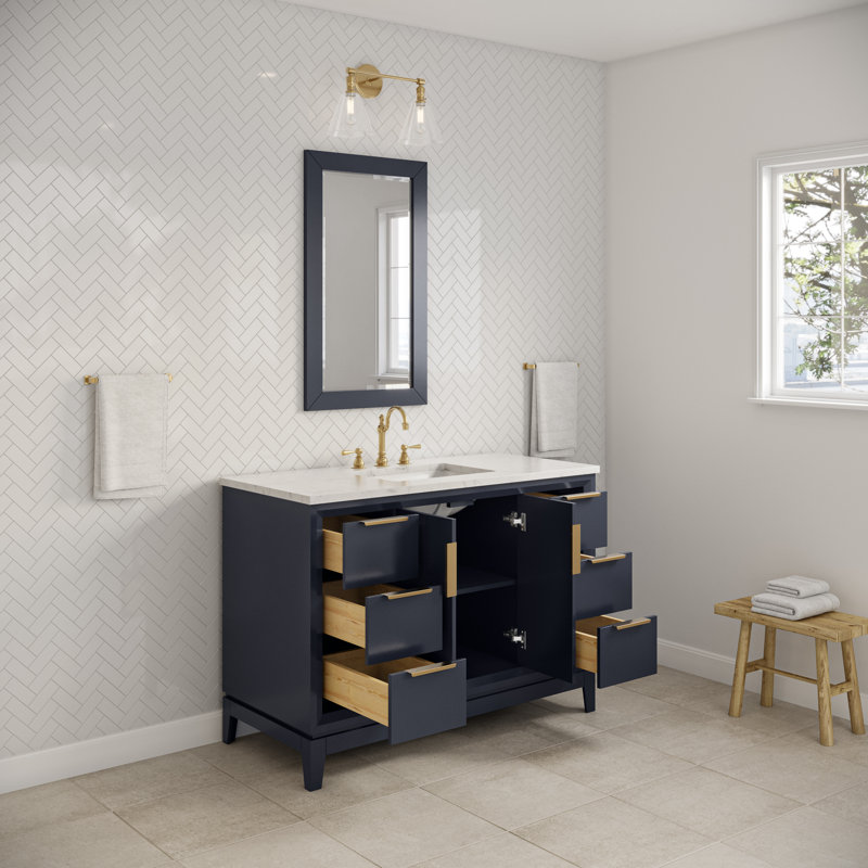 Elizabeth 48" Single Bathroom Vanity Set with Mirror, Monarch Blue, Gold 