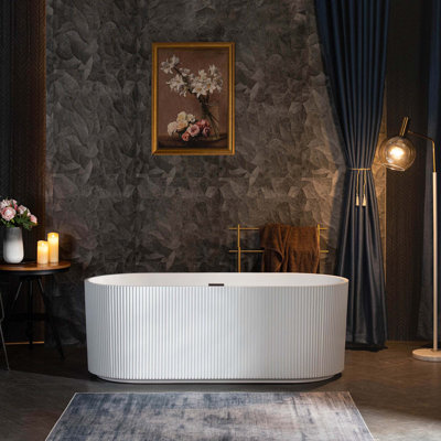 Pavanjit 67"" x 32"" Freestanding Acrylic Bathtub, Unique Artistic Design, Soaking Tub in White -  WoodBridge, B0026-ORB