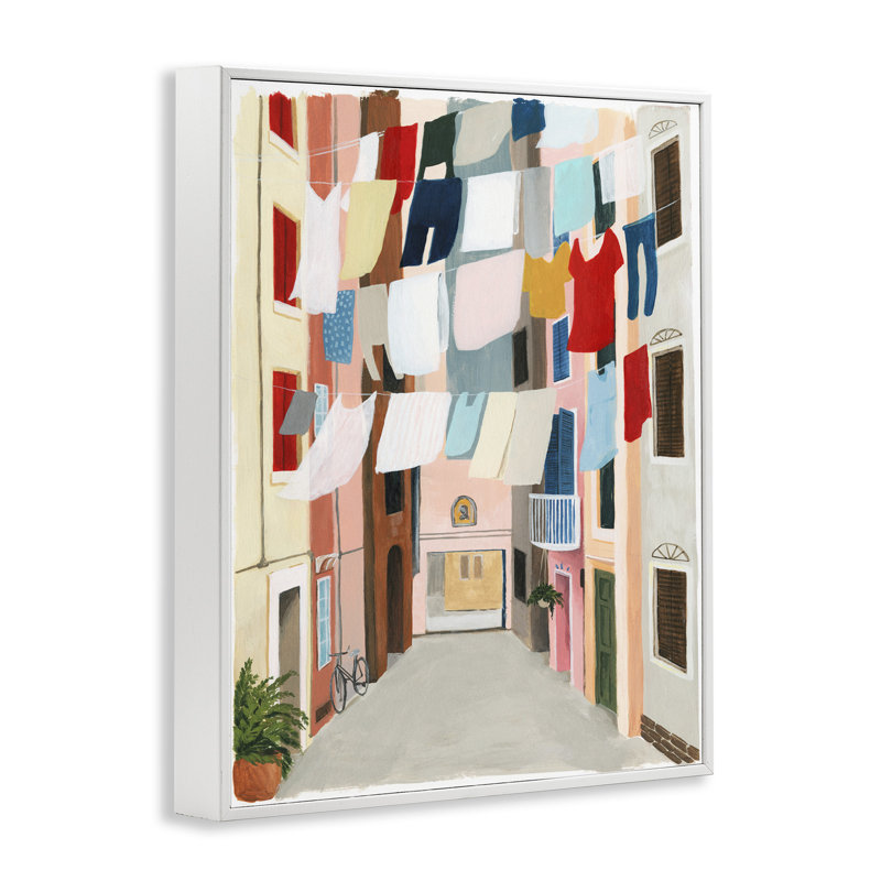'Colourful Laundry Day' Print, 14" H x 11" W, Coastal White Framed Giclee