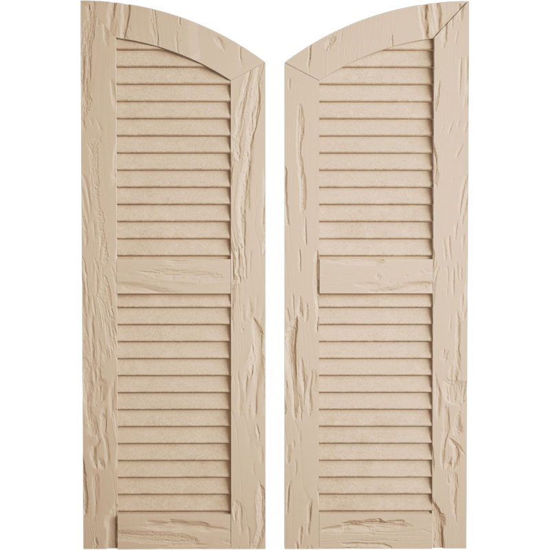 Timberthane Two Equal Louvre w/Elliptical Top Shutters, 18", Pecky Cypress Texture/Primed Tan, 36"