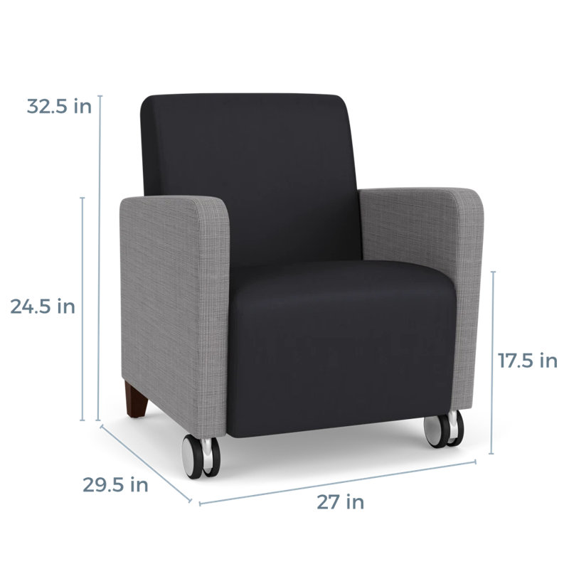 Fauteuil d'invité de réception Ravenna, Bois de noyer, Gris Chambray / noir Patriot Plus, Avec des roulettes