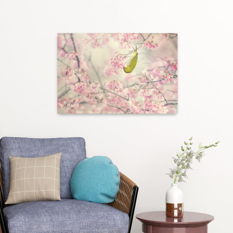 Dashiell Contemporary Art Contemporary Bird Cherry Flower Nature Wall Art - Wrapped Canvas Print, 60.96 cm H x 40.64 cm W