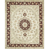 Hand-Knotted High-Quality Ivory and Wine Area Rug