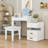 Makeup Vanity Desk with Flip‑Top Mirror, LED Light, Retractable Side Cabinet and Cushioned Stool-503604732