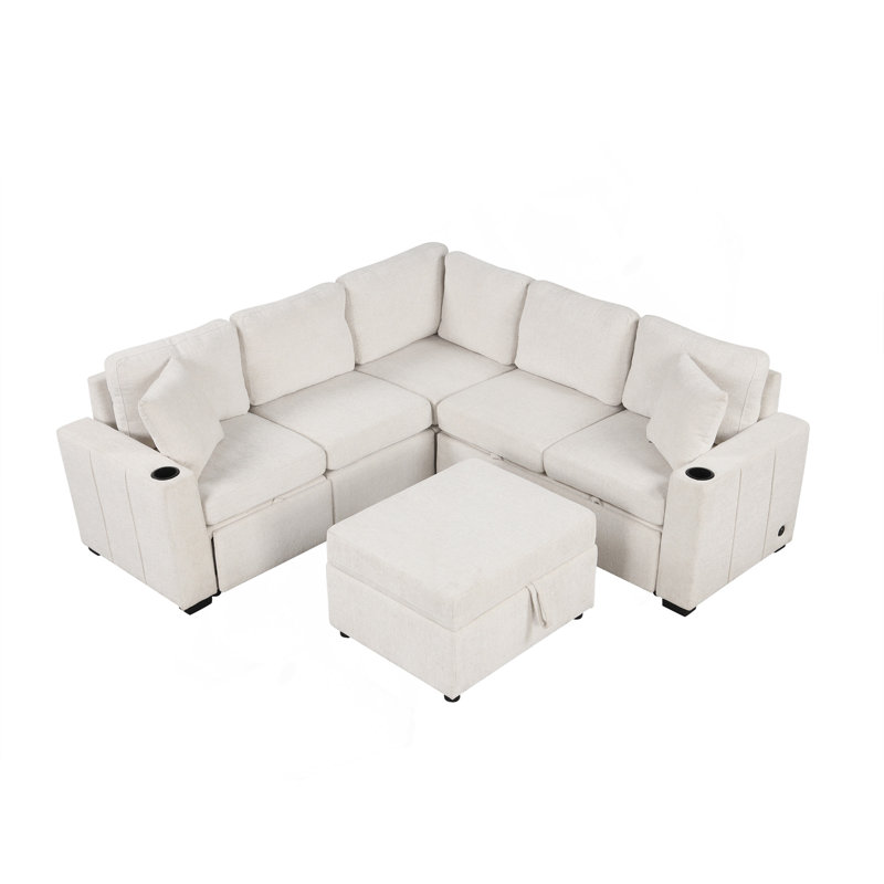 Versatile Convertible Sofa With Hidden Storage And Advanced Features For Living Room, Beige Chenille