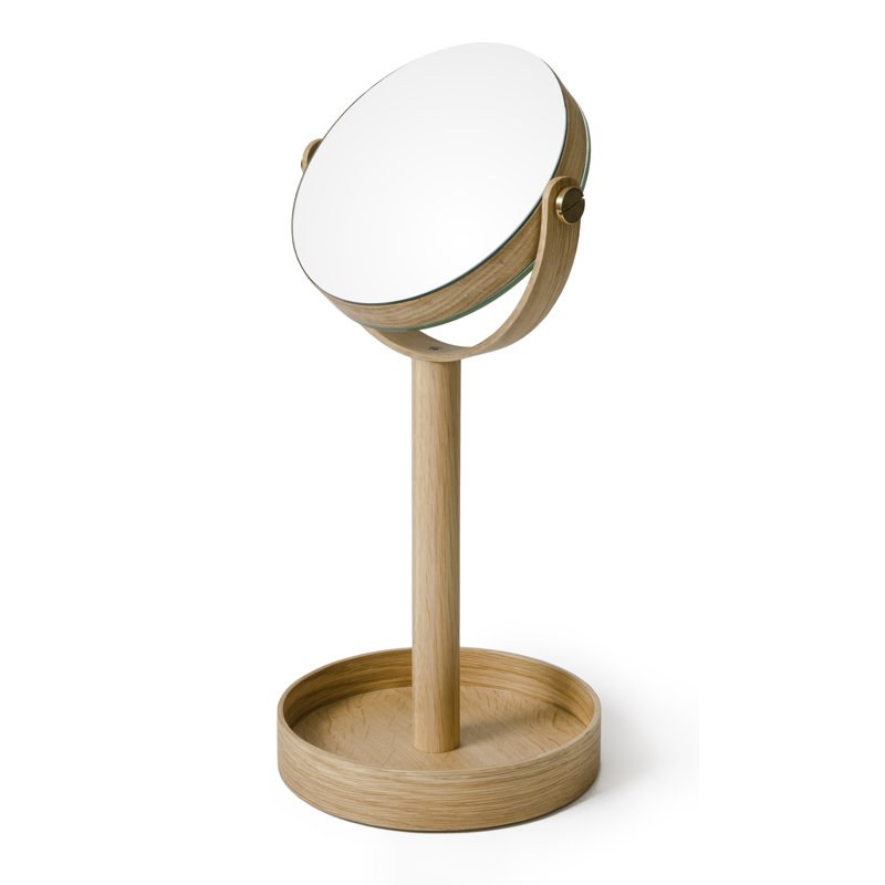 Ayven Kiln Dried Hardwood Round Floor Mirror, White Oak