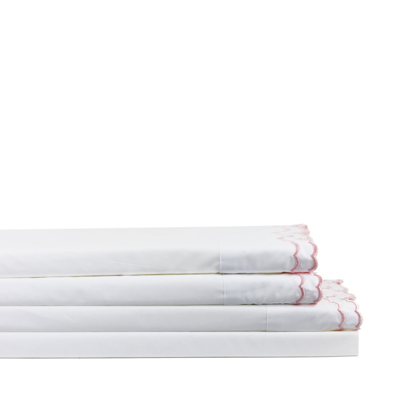 Bara 300 Thread Count 100% Cotton Sheet Set, Twin Sheet Set + Fitted Sheet + 1 Pillowcase, Rose/White