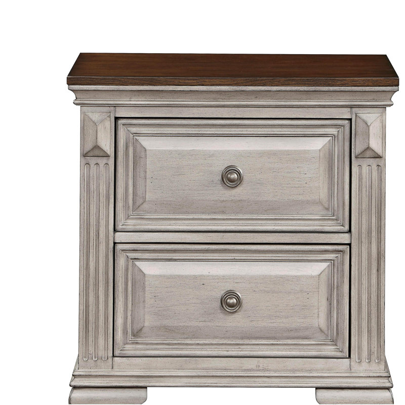 Table de chevet traditionnelle bicolore à deux tons avec plateau gris et brun