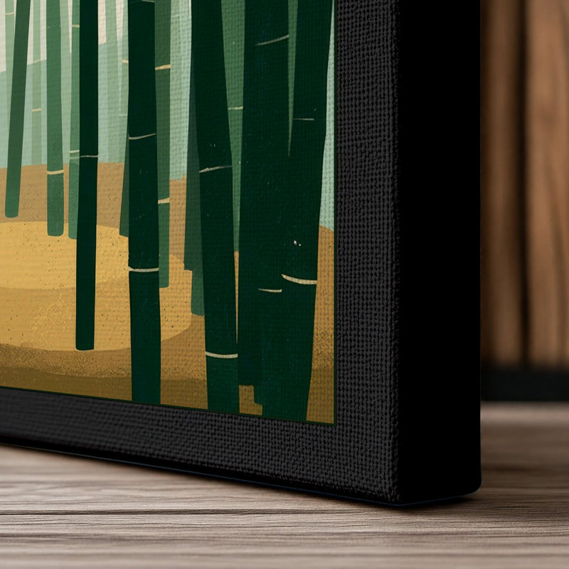 Quiet Bamboo Grove Japandi 1 Piece Wrapped Canvas Wall Art, 24x16 - 61.0 x 40.6 cm, Black Border