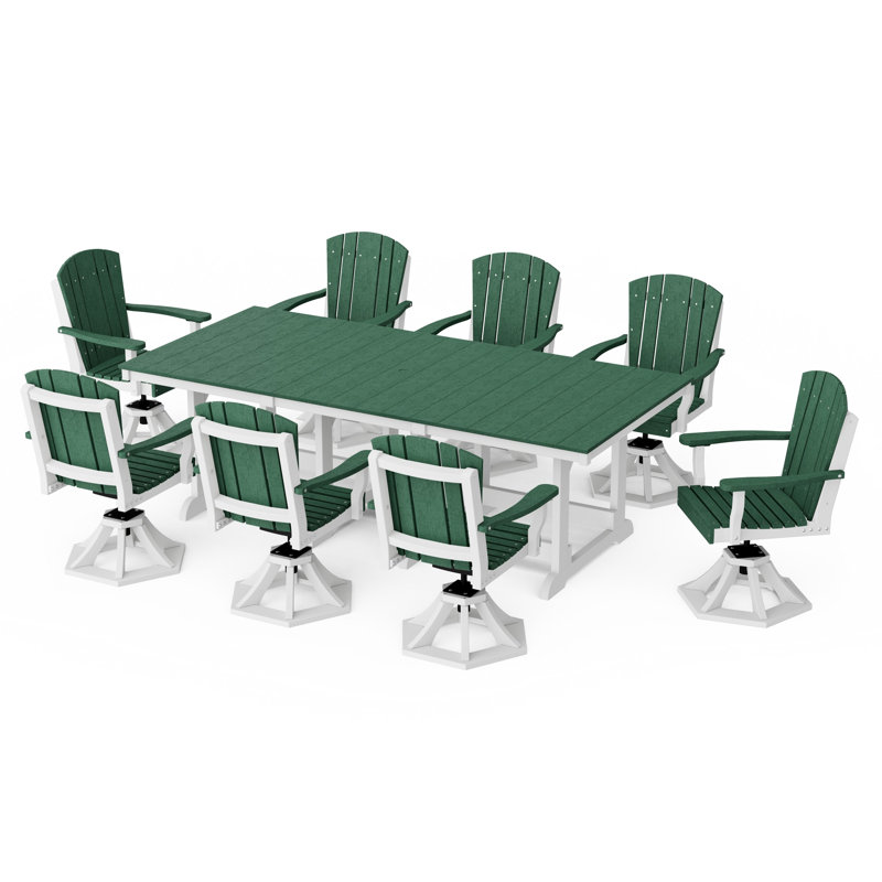 Heritage 9-Piece Swivel Chair Rectangular Dining Set, Turf Green/White