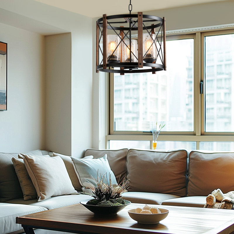3-Light Industrial Farmhouse Drum Chandelier