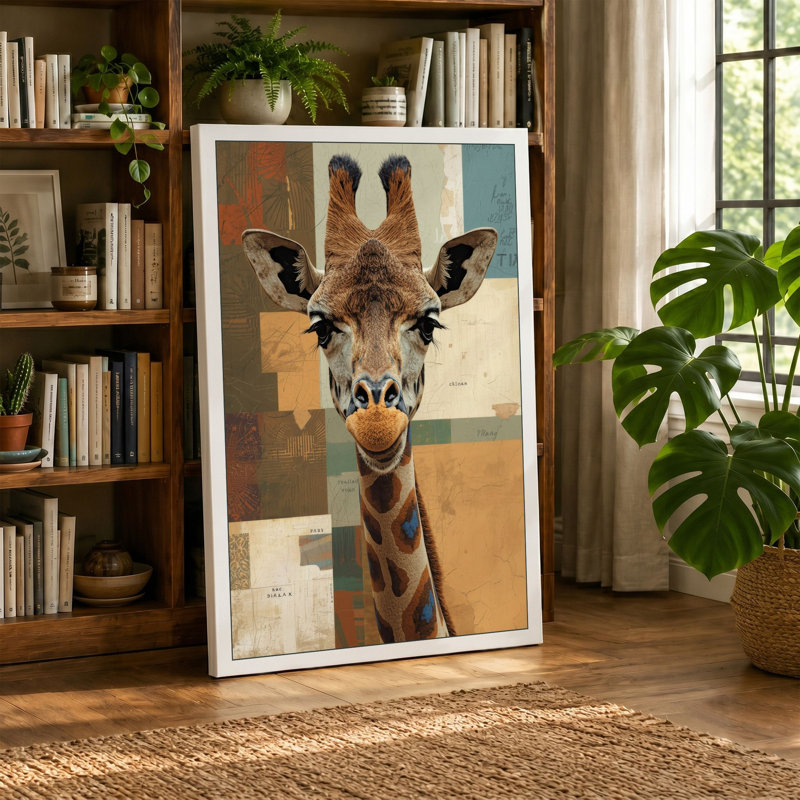 Giraffe in Geometry Modern - Wrapped Canvas, 30x20 - 76.2 x 50.8 cm, White Border