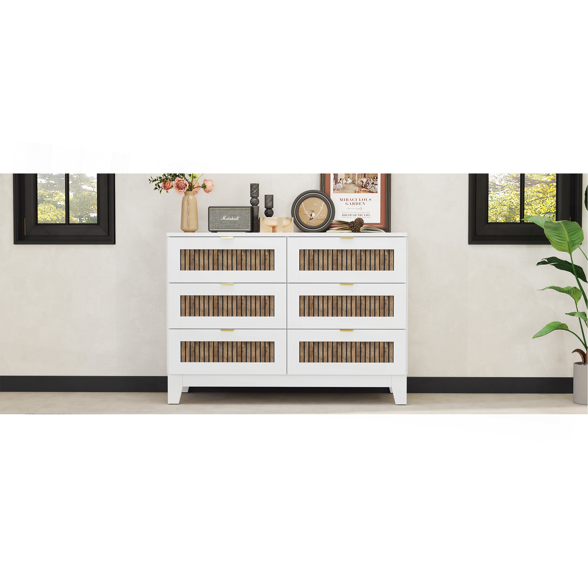 Armoire de Rangement Rustique en Bois MDF avec 3 Tiroirs et Étagères