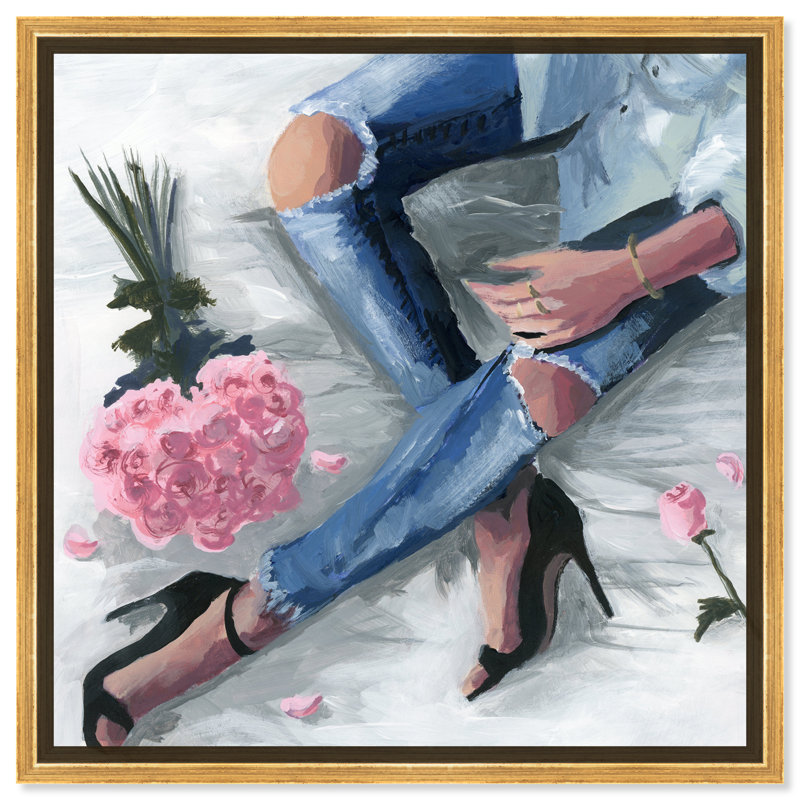 Romantiques jeans - Impression sur papier, H 12 po x l 12 po x P 1,5 po, Or