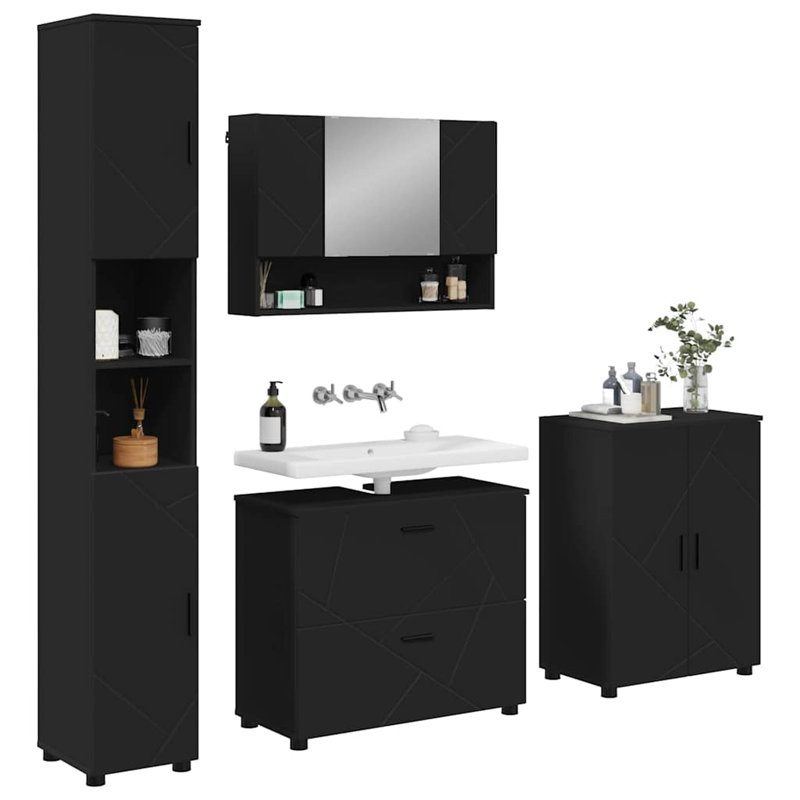 Wall Mounted Required Bathroom Storage Furniture Set, Black