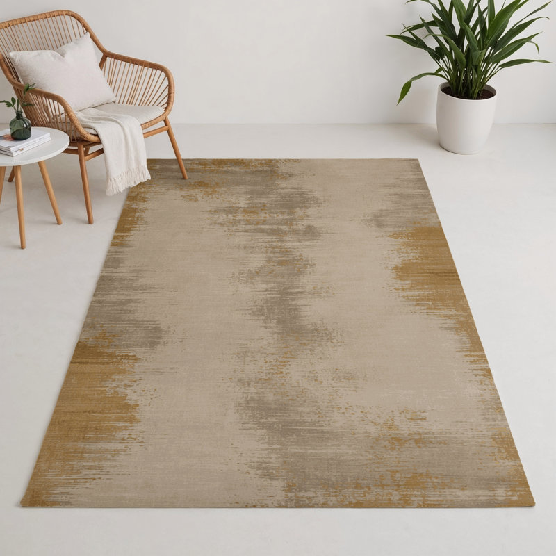 Tapis beige abstrait intérieur et extérieur, Rectangle 9 pi x 12 pi