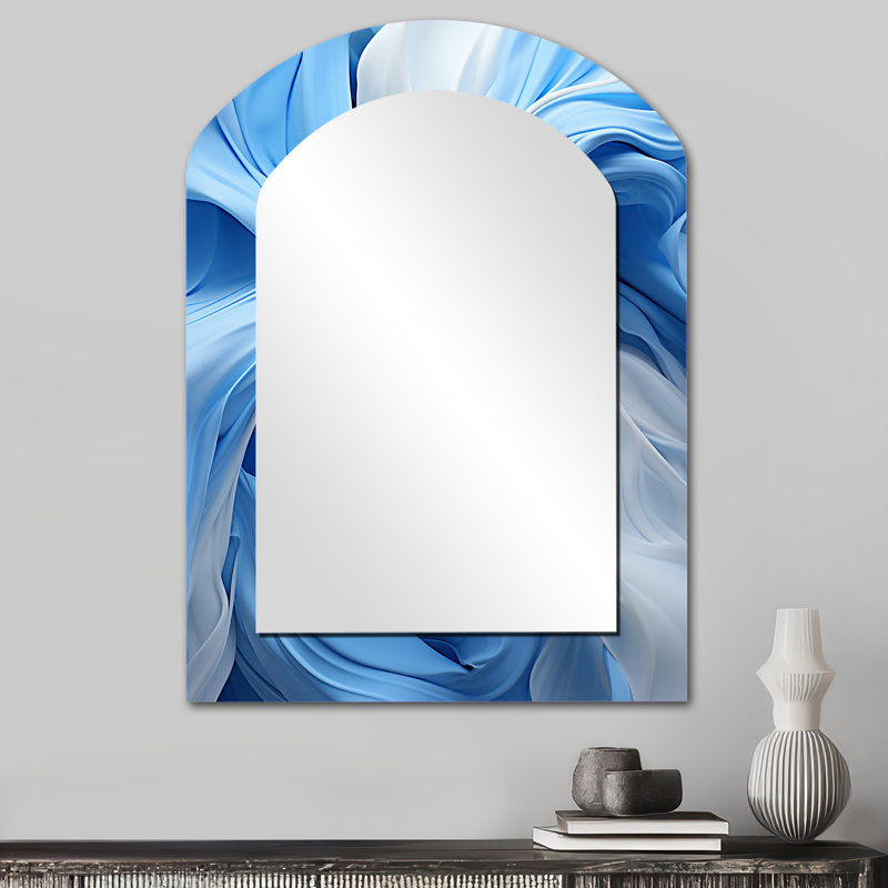Bleu et blanc spirale abstraite cyclone Tranquility - miroir mural moderne, 34 po x 25 po