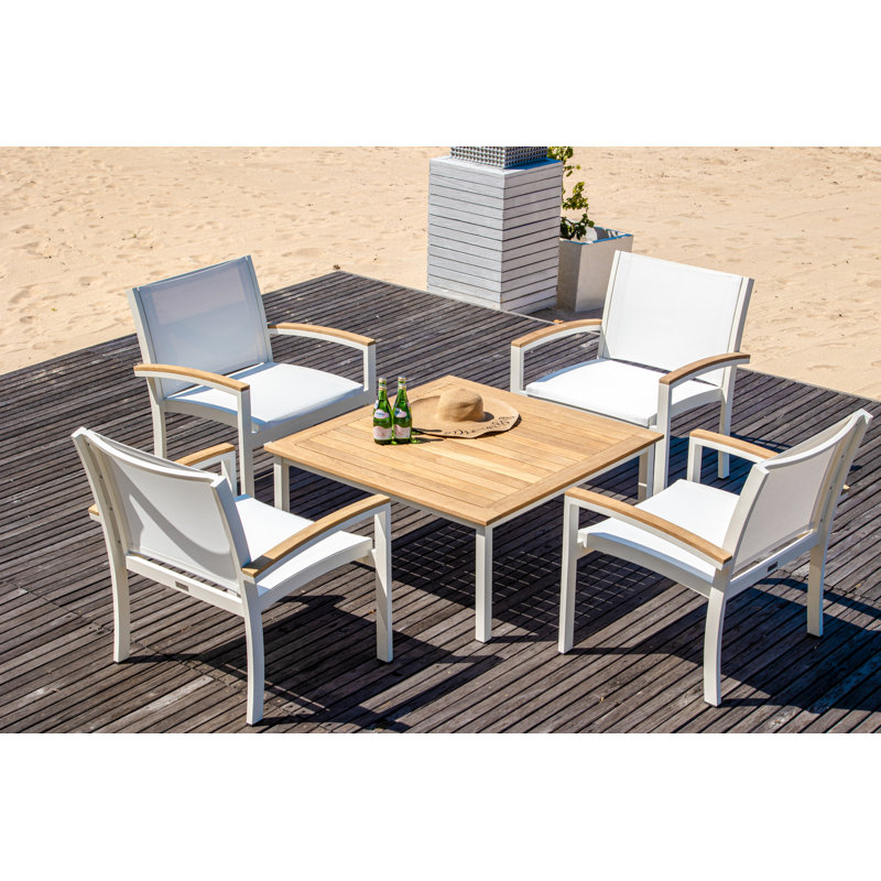 SoHo 42" Square Teak Aluminum Outdoor Coffee Table, Silver