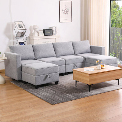 Convertible Modular Sectional Sofa Couch With Storage Seat U Shaped 4-Seat Sofa Couch With Reversible Chaise Modular Sectional Fabric