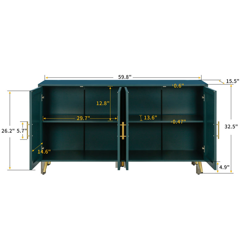 Alexs 60'' Console Table with Storage Cabinet & Adjustable Shelves, Navy Blue